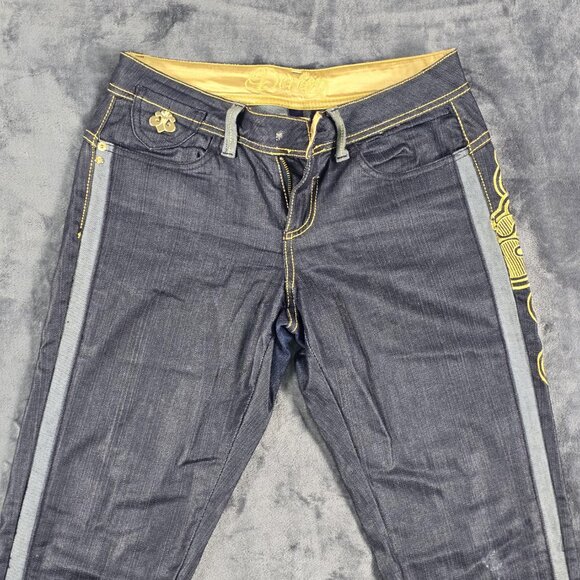 Dereon Jeans Womens 5/6 Dark Wash Skinny Snap Leg Gold Embroidered Logo - Picture 5 of 16